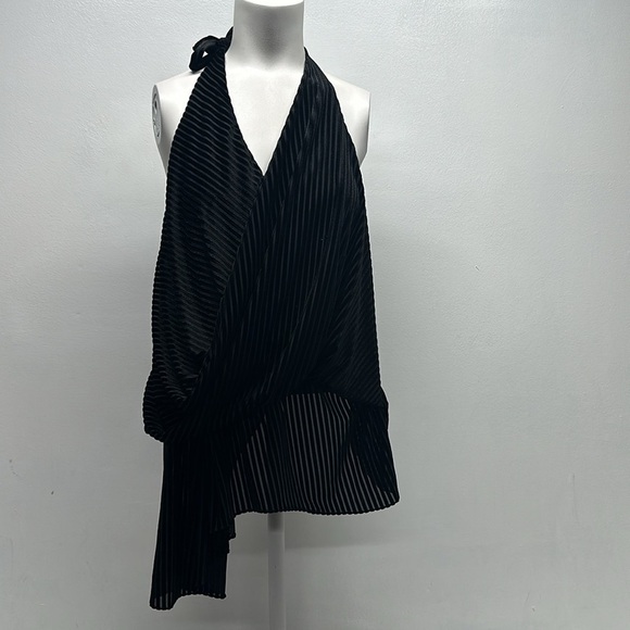 Misa LA Leticia Halter Top Blouse Velvet Velour Stripes Striped Black Size Small - Picture 2 of 10